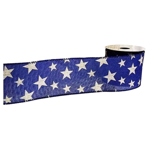 Ageoie Patriotic Wired Ribbon 1 Roll 4Th of July Stars And Stripes Ribbons 2.5 Inch Independence Day Memorial Day Wrapping Crafts Wreaths Bows Party Decorations, B