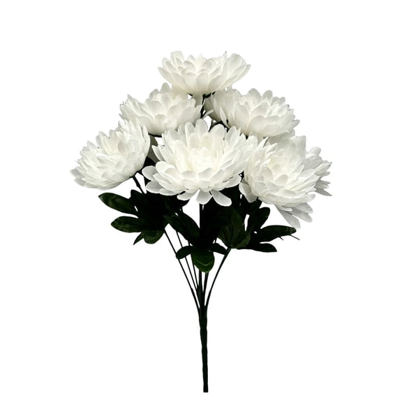 Ageoie Red White Blue Artificial Flowers for 4Th of July Decor, Patriotic Memorial Bouquet Fake Chrysanthemums for Home Independence Day, Memorial Day Decor, 1 Pack, White
