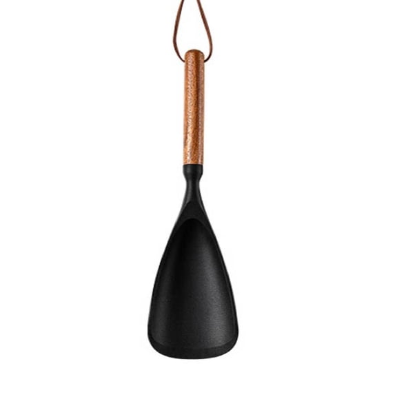 Ageoie Silicone Cooking Spoon, Multifunction Matte Spoonula with Wood Handle for Mixing, Serving, Scooping, Scraping, Kitchen Utensils, Black