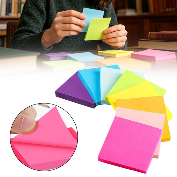 Ageoie Sticky Notes 3X3 Inches 8 Bright Colors Self-Adhesive Notesbright Easy to Post for Home, Office, Notebook, Yellow