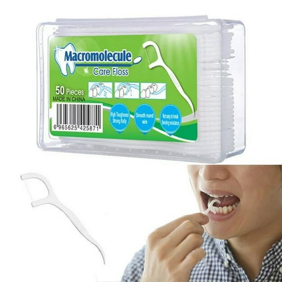 Ageoie White Dental Floss & Dental Picks 50Pcs Toothpick 2 in 1 Picks High Toughness Interdental Brush Stick Tongue Scraper Oral Care Tools