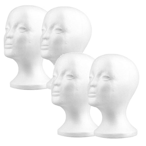 Ageoie White Hair Care 4 Pieces/Set Styrofoam Head Female Foam Wig Head Mannequin Manikin Cosmetics Model Head Wigs Display Glasses Hats Hairpieces Stand