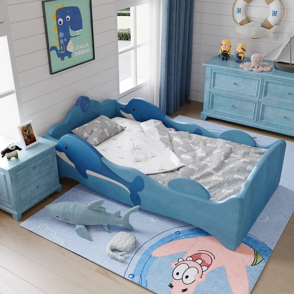 Ages 18+ Months Old Kids with Removable Safety Guard Rails, Low to Ground Design, Certified Fabric Beds (Khaki)