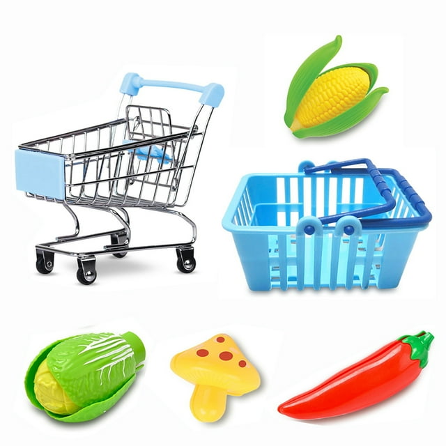 SUTENG Toy Shopping Cart Play Set,, Mini Shopping Basket Cart Play