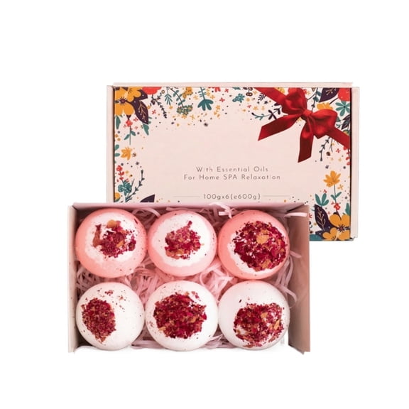 All Ages Bath Balls, Bath Balls, 6 Pc, Rose Petals, Bath Set, Spa Gift, Gift for Christmas, Gift Box Christmas, Pink Gift, Box for Gift, Christmas for Student, Bath, Essential