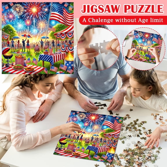 All Ages 's Square Jigsaw, 300 Pieces, 2Mm Thick, 1 Pc Blind Pack, Patriotic Decor, Picnic Party Decorations, Backyard Gatherings, Decorations for Home, Party Favor, Party Game