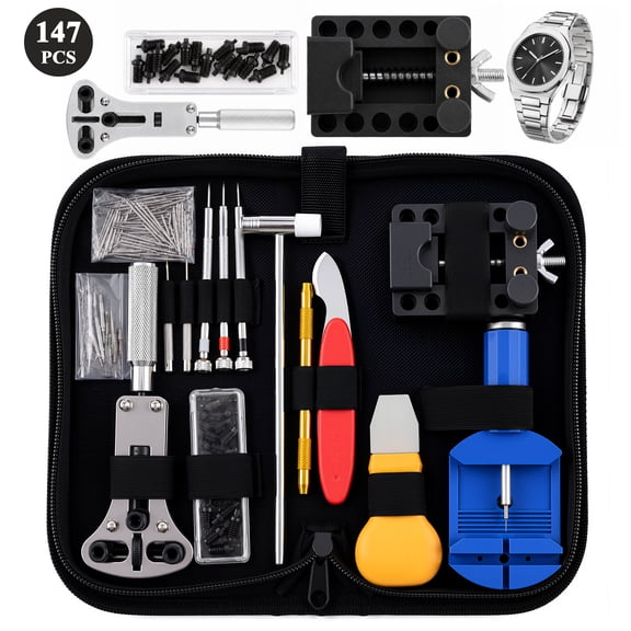 Agesis Watch Repair Kit, 147PCS Watch Link Removal Kit with Watch Band Adjustment Tool, Spring Bar Tool, Watch Case Opener for Battery Replacement and Strap Resizing