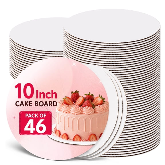 Agesis 46 Pack Cake Boards 10 inch Round, White Cardboard Cake Rounds, Waterproof Oil-Resistant Cake Base Boards for Cupcakes, Pizza, Desserts, Bakery