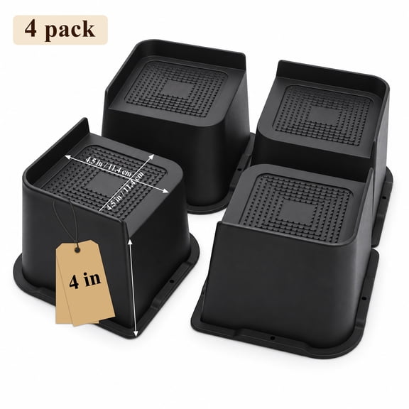 Agesis Bed Risers 4 Inch Heavy Duty, 4 Pack Oversized Furniture Risers for Bed Frame, Couch, Sofa, Table and Chair, Supports Up to 6000 Lbs, Black