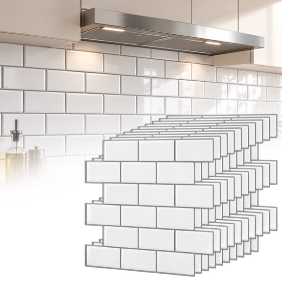 Agesis Peel and Stick Backsplash, Thicker Design Self Adhesive Backsplash Tiles, Stick on Subway Tile for Kitchen Bathroom Laundry, White, 12 x 12 inch, 10 Sheets