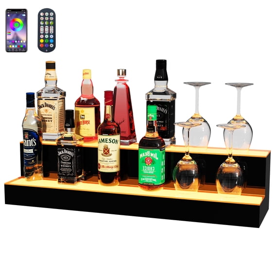 Ageszoe 2-Tier, 40" LED Liquor Bottle Display Shelf with Remote Control Acrylic Illuminated Wine Rack