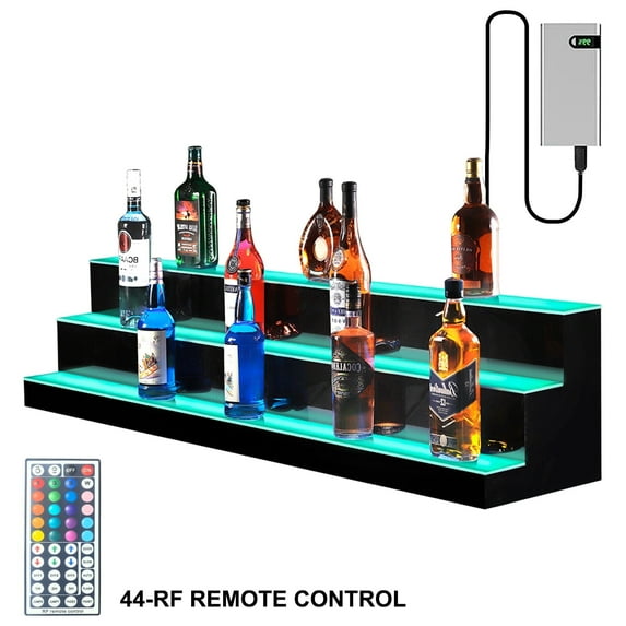 Ageszoe LED Wine Shelf with LED Color Lighting, 3-Tier 60"Liquor Bottle Display Shelf for Livingroom
