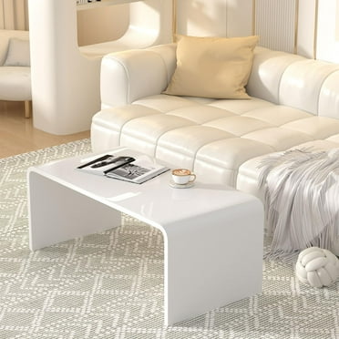 Ageszoe Modern Storage Rectangle Acrylic Coffee Table, Porcelain White