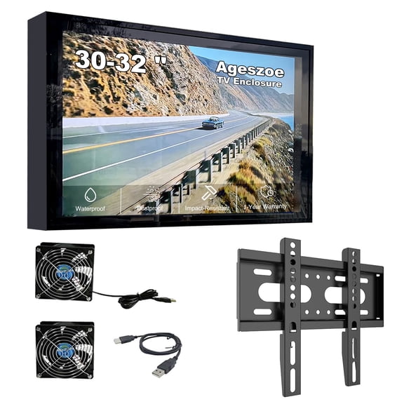 Ageszoe Outdoor TV Cover 28-32" Waterproof, Transparent Front Panel,Dust Resistant Television Enclosure
