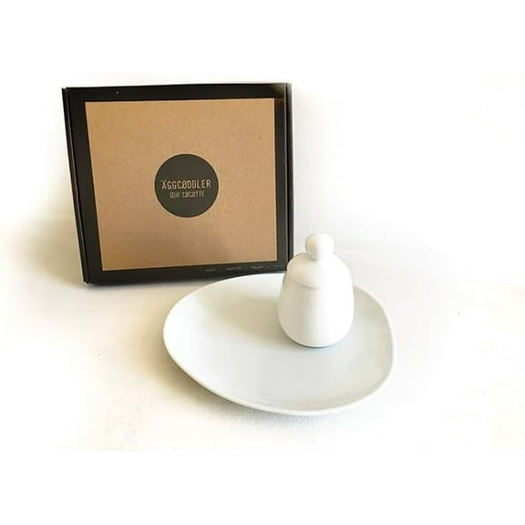 AggCoddler 2-Piece Scandinavian Henrik Porcelain Egg Coddler - Minimalist Design Egg Poacher Cooker for Quick and Easy Breakfast or Elegant Display and Porcelain Gustav Serving Plate Set