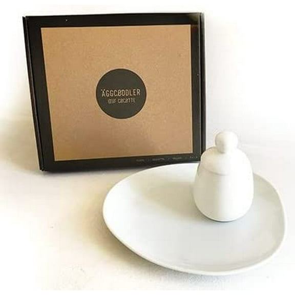 AggCoddler - Gustav Porcelain Serving Plate for Egg Coddlers - Scandinavian Design Grooved White Oval Dish