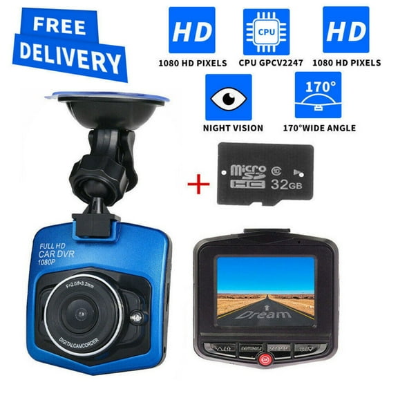 AggXPF Car Camera, Dash Camera for Cars with 32G memory Card, Night Vision, G-sensor, Loop Recording (Blue)