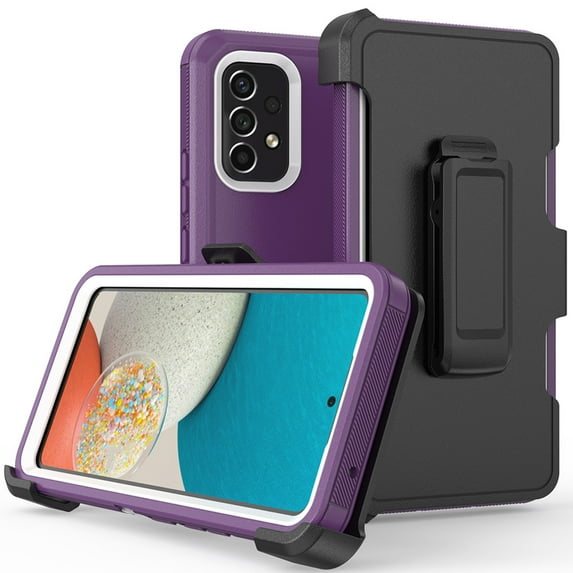 AggXpf Samsung Galaxy A54 5G Case with Belt-Clip, Rugged Protective Phone Case Protection Cover for Galaxy A54 5G, Purple&White