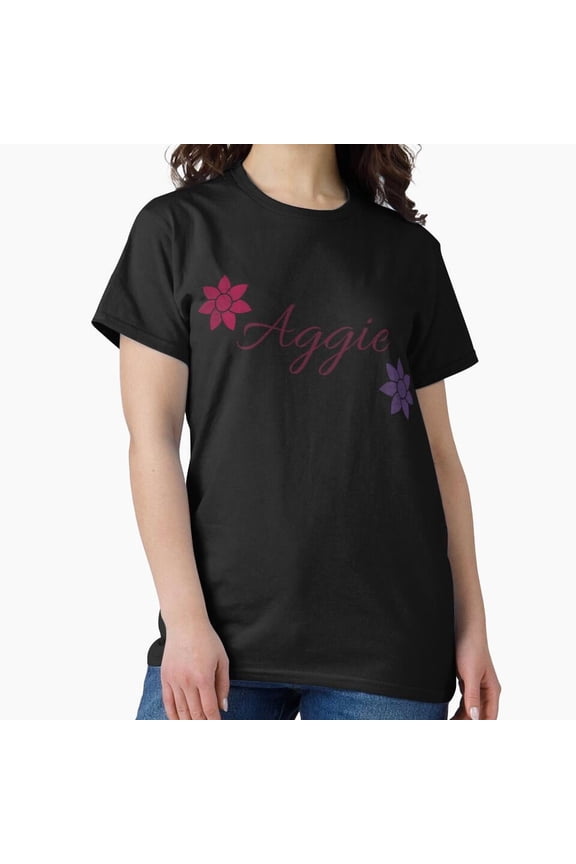 Aggie Floral Name Calligraphy Black Version Elegant Script Art Unisex T-Shirt, up to size 5XL