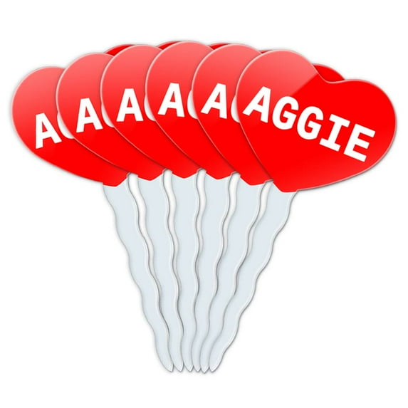 Aggie Heart Love Cupcake Picks Toppers - Set of 6