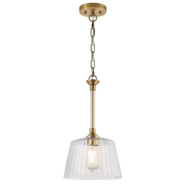 Brushed Brass Mini Pendant with Clear Ribbed Glass Shade