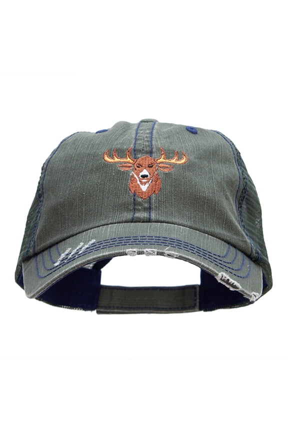Aggressive As Buck Embroidered Frayed Mesh Cap - Green OSFM