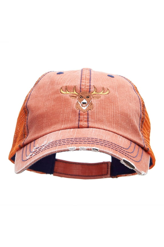 Aggressive As Buck Embroidered Frayed Mesh Cap - Orange OSFM