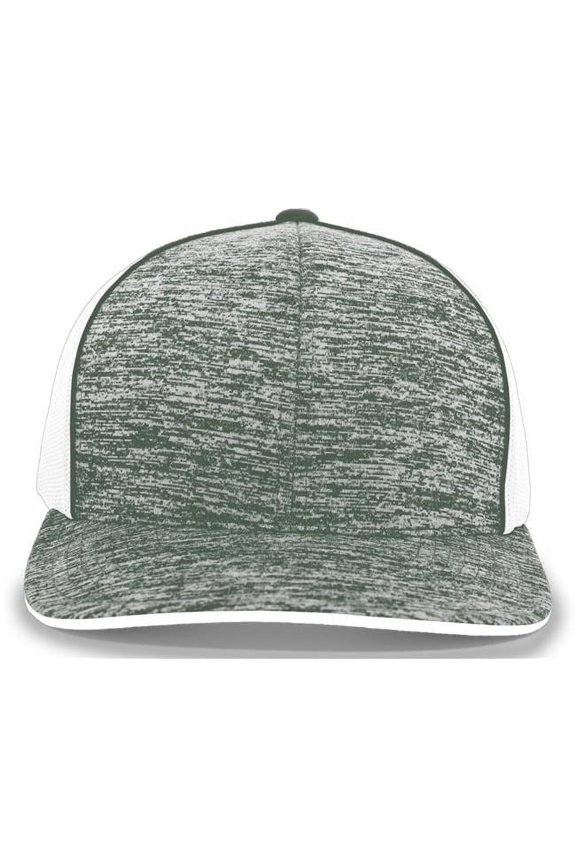 Aggressive Heather Trucker Snapback Cap, Dark Green Heather & White - One Size