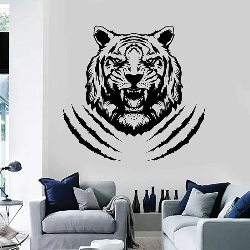 Aggressive Tiger Wall Decal Tribal Predator Animal Head Door Window ...