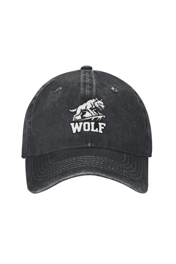Aggressive Wolf Mascot Logo Cowboy Hat Baseball Hat Trucker Hat For Men Women Retro Denim Hats Baseball Cap Dad Hat