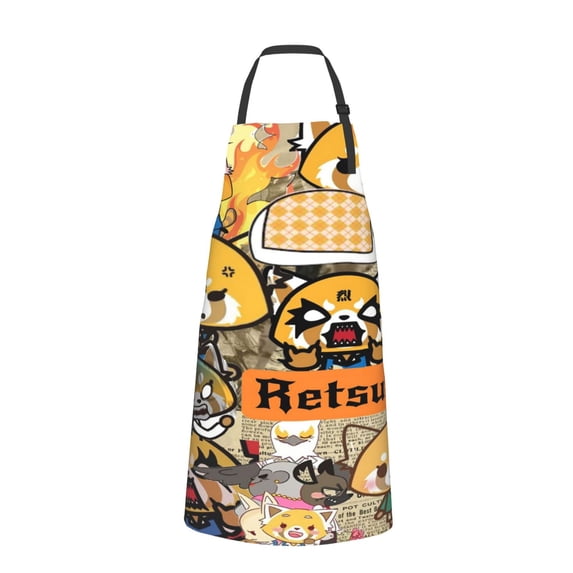Aggretsuko Adjustable Bib Aprons, Waterdrop Resistant Apron with 2 Pockets for Kitchen Cooking Restaurant BBQ Painting Crafting