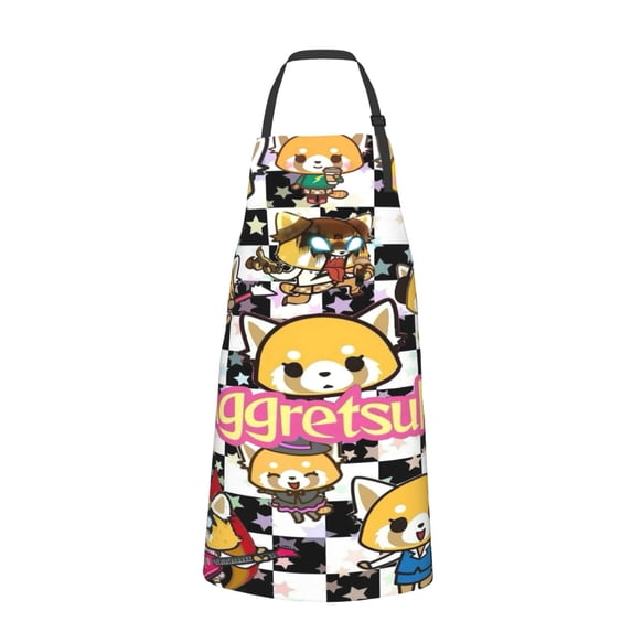 Aggretsuko Adjustable Bib Aprons, Waterdrop Resistant Apron with 2 Pockets for Kitchen Cooking Restaurant BBQ Painting Crafting