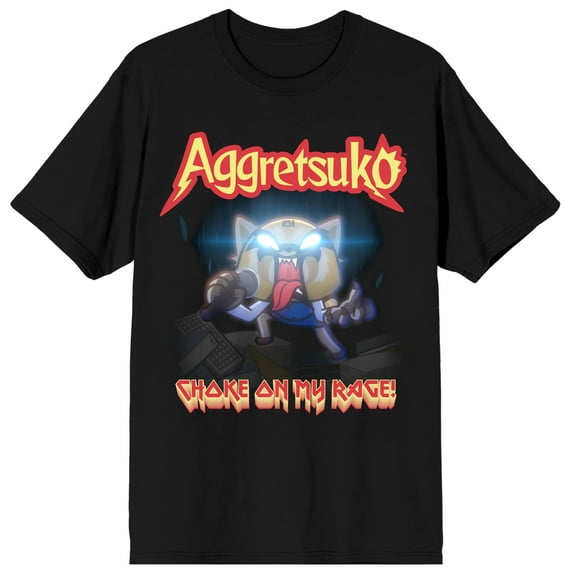 Aggretsuko Choke On My Rage Crew Neck Short Sleeve Men's Black T-shirt-Large