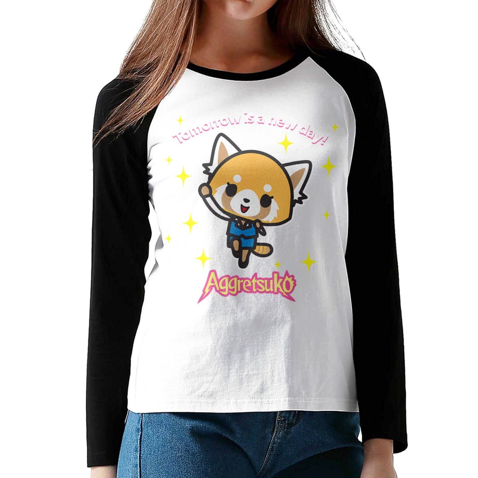 Aggretsuko Fashion Raglan Style Full Sleeves Womens Baseball Shirt