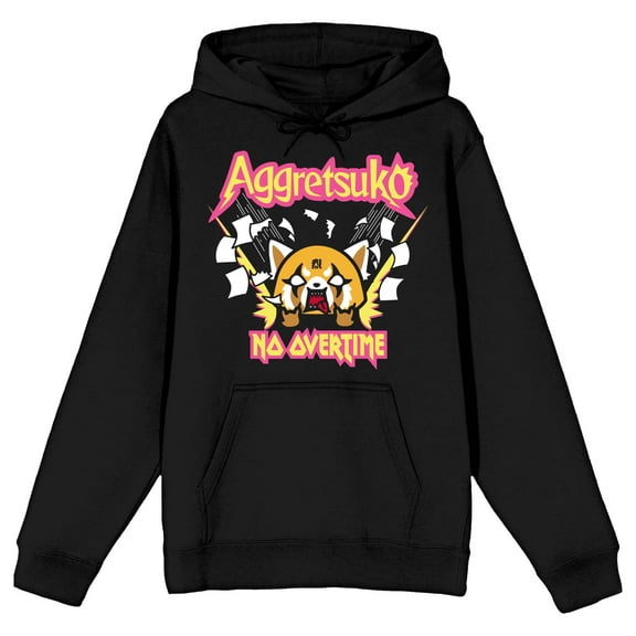 Aggretsuko No Overtime Women's Black Long Sleeve Hooded Sweatshirt-Medium