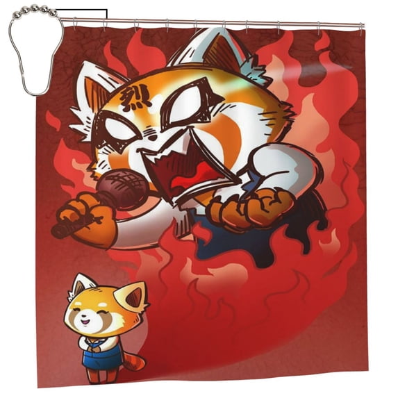 Aggretsuko Shower Curtains for Bathroom, Kids Shower Curtain Sets Waterproof Fabric Cloth Bath Curtains with 12 Hooks 72x72 inch