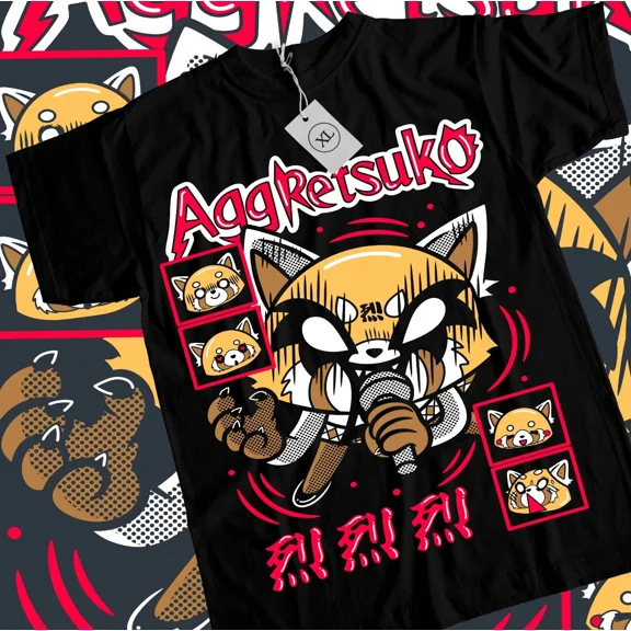 Aggretsuko T-Shirt Aggressive Retsuko Kawaii Waifu Girl Anime Shirt Black