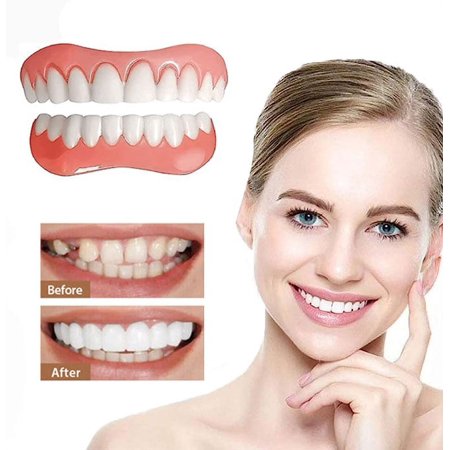 Aggxpf 2PCS Fake Teeth Dentures Cosmetic Teeth, Comfortable Veneer Dentures Perfect Braces and whitening Replacements