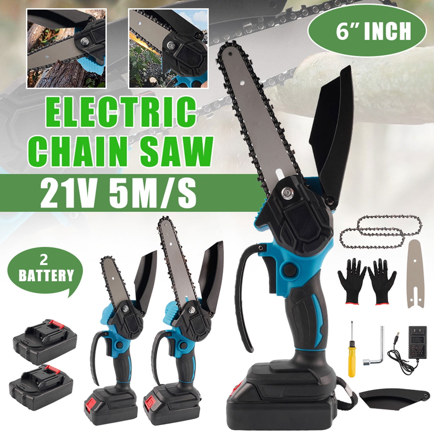 Aggxpf 6 Inch Mini Chainsaw, Cordless Mini Chainsaw with 2 Batteries ...