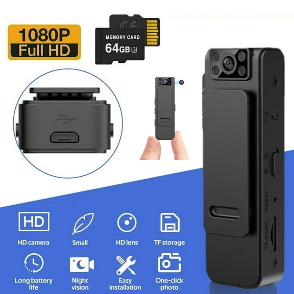 Aggxpf 64GB Mini Body Camera, 1080P Wearable Camcorder with Night Vision, Small Security Camera with Rotatable Lens Video Recording