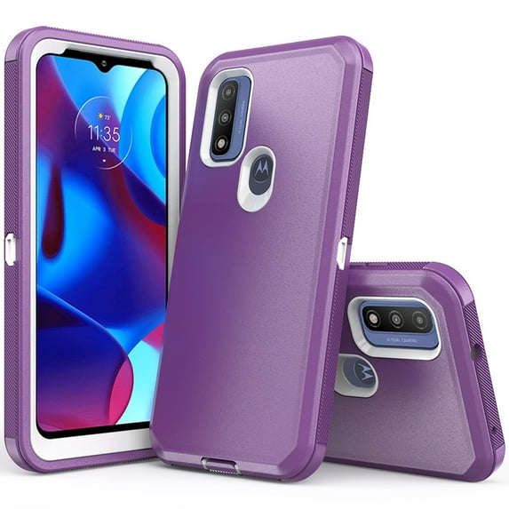 Aggxpf Compatible with Moto G Play 2023/Moto G Pure/Moto G Power 2022 Neutral Phone Case, Dual Layer Protection Phone Cover (Purple&White)