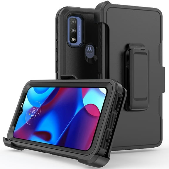 Aggxpf Compatible with Motorola Moto G Play 2023/Moto G Pure/Moto G Power 2022, Dual Layer Protection Phone Case with Belt Clip (Black)