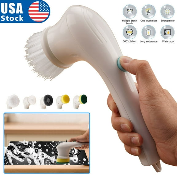 Aggxpf Electric Spin Scrubber, Cordless Spin Scrubber Cleaning Scrub Brush with 5 Replaceable Brush Heads for Kitchen, Wall, Window, Sink, Dish