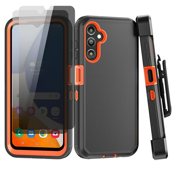 Aggxpf Galaxy A14 5G Case with Privacy Screen Protector, Phone Case with Belt-Clip Holster, Military Grade Full Body Protection Case, Orange