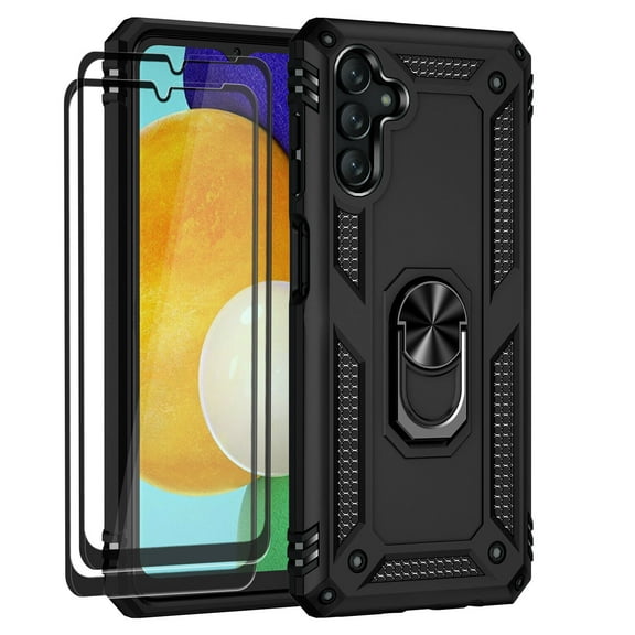 Aggxpf Samsung A14 5g Case Screen Protector Pack, Tempered Screen Protector Phone Case with Metal Ring Stand for Galaxy A14 5G, Black