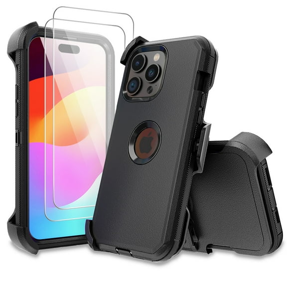 Aggxpf for iPhone 15 Pro Max Case with 2x Screen Protectors +Belt Clip Military Grade Drop Protection Shockproof Slim Phone Cover 6.7 Inch,Black