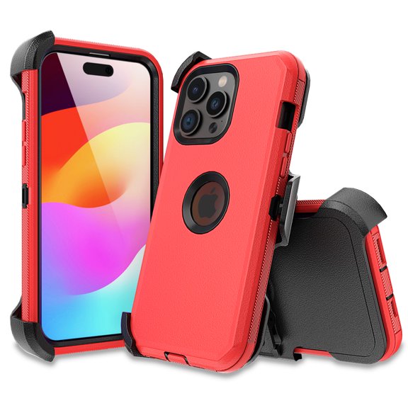 Aggxpf for iPhone 15 Pro Max Case with Belt Clip, Shockproof Heavy Duty Phone Case 3 Layer Full-Body Protective Phone Cover,Red