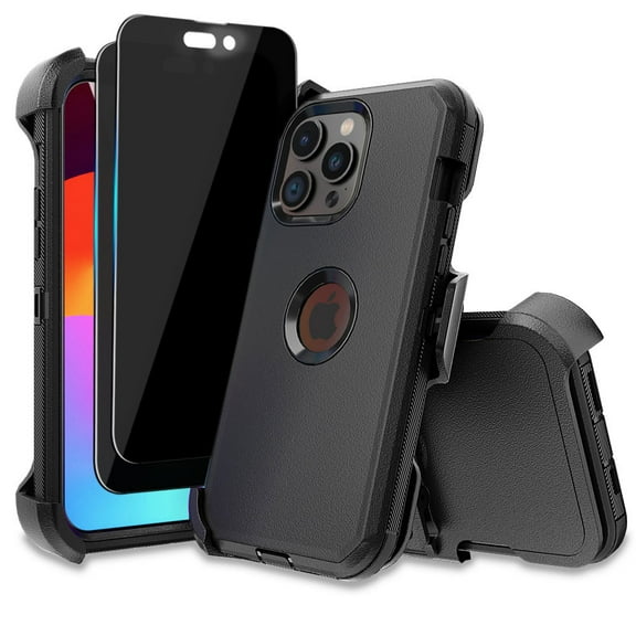 Aggxpf for iPhone 15 Pro Max Case with 2x Privacy Screen Protectors +Belt Clip Military Grade Drop Protection Shockproof Slim Phone Cover 6.7 Inch,Black