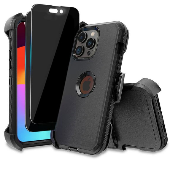 Aggxpf for iPhone 15 Pro Max Case with 2x Privacy Screen Protectors +Belt Clip Military Grade Drop Protection Shockproof Slim Phone Cover 6.7 Inch,Black