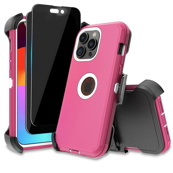 Aggxpf for iPhone 15 Pro Max Case with 2x Privacy Screen Protectors +Belt Clip Military Grade Drop Protection Shockproof Slim Phone Cover 6.7 Inch,Rose